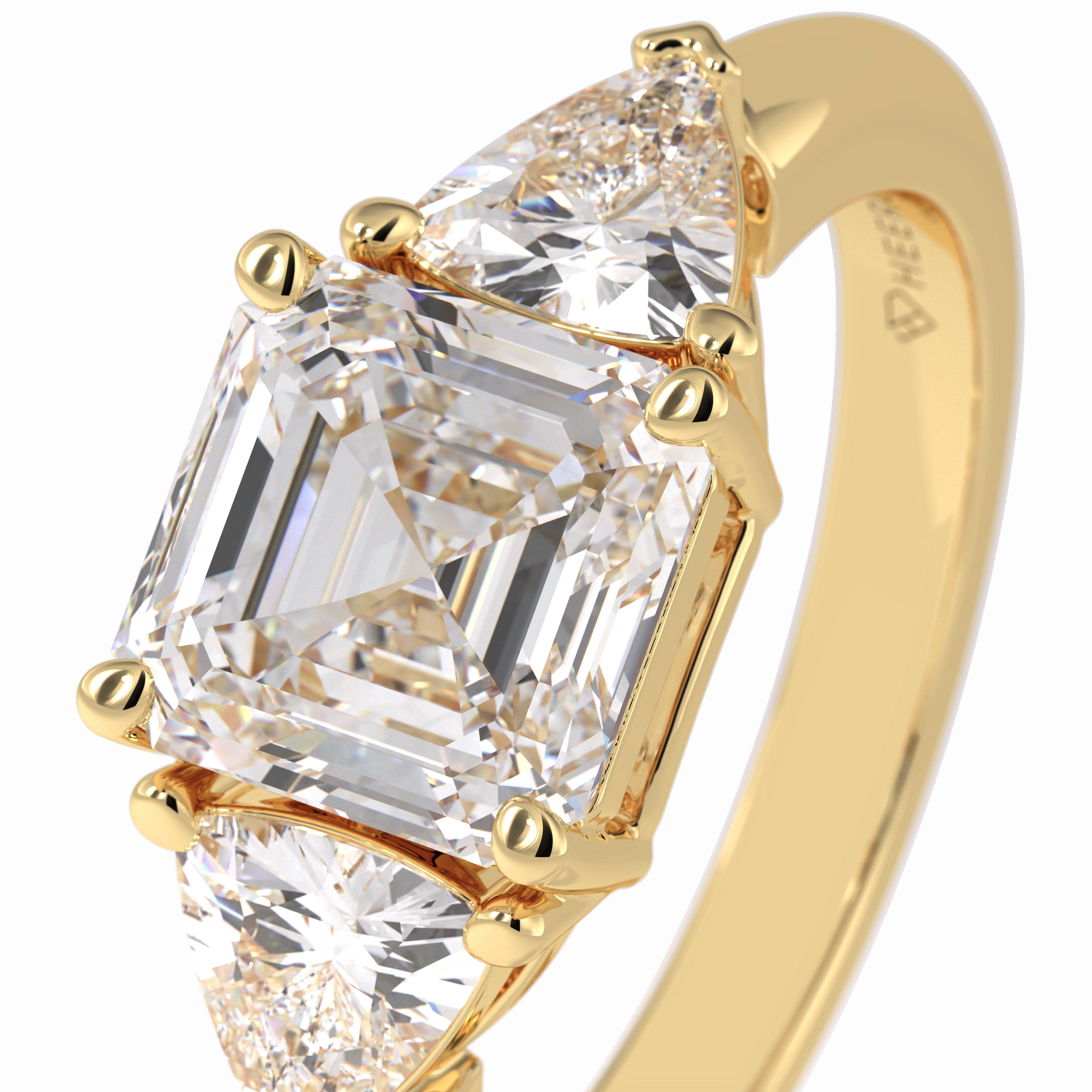 Gateway Trilogy 2.42 Carat cushion VS1 Lab-Grown Three Stone Engagement Ring in 18K Yellow Gold  