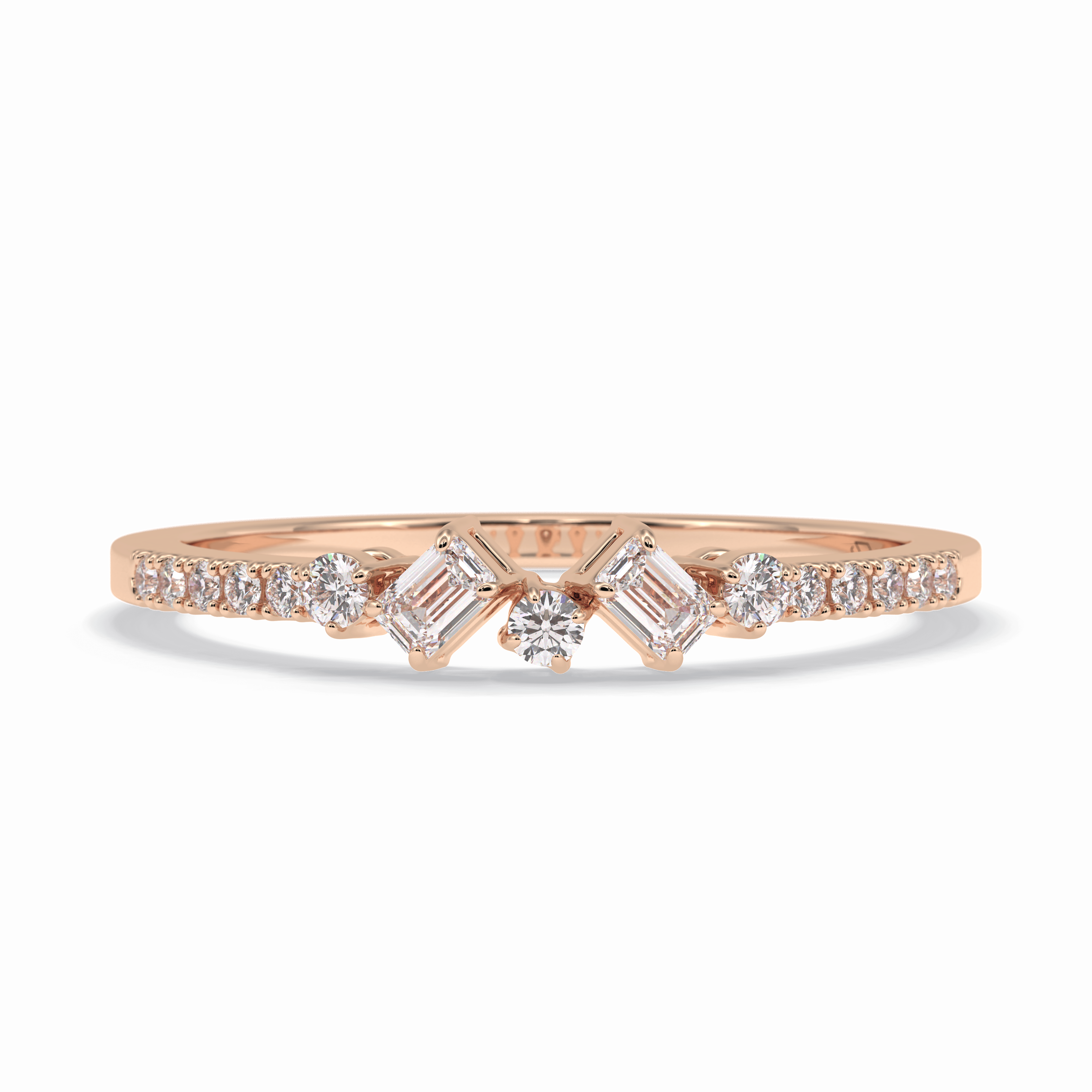Gemstone Trio 0.14 Carat Emerald VS1 Lab-Grown Wedding Band in 18K Rose Gold 