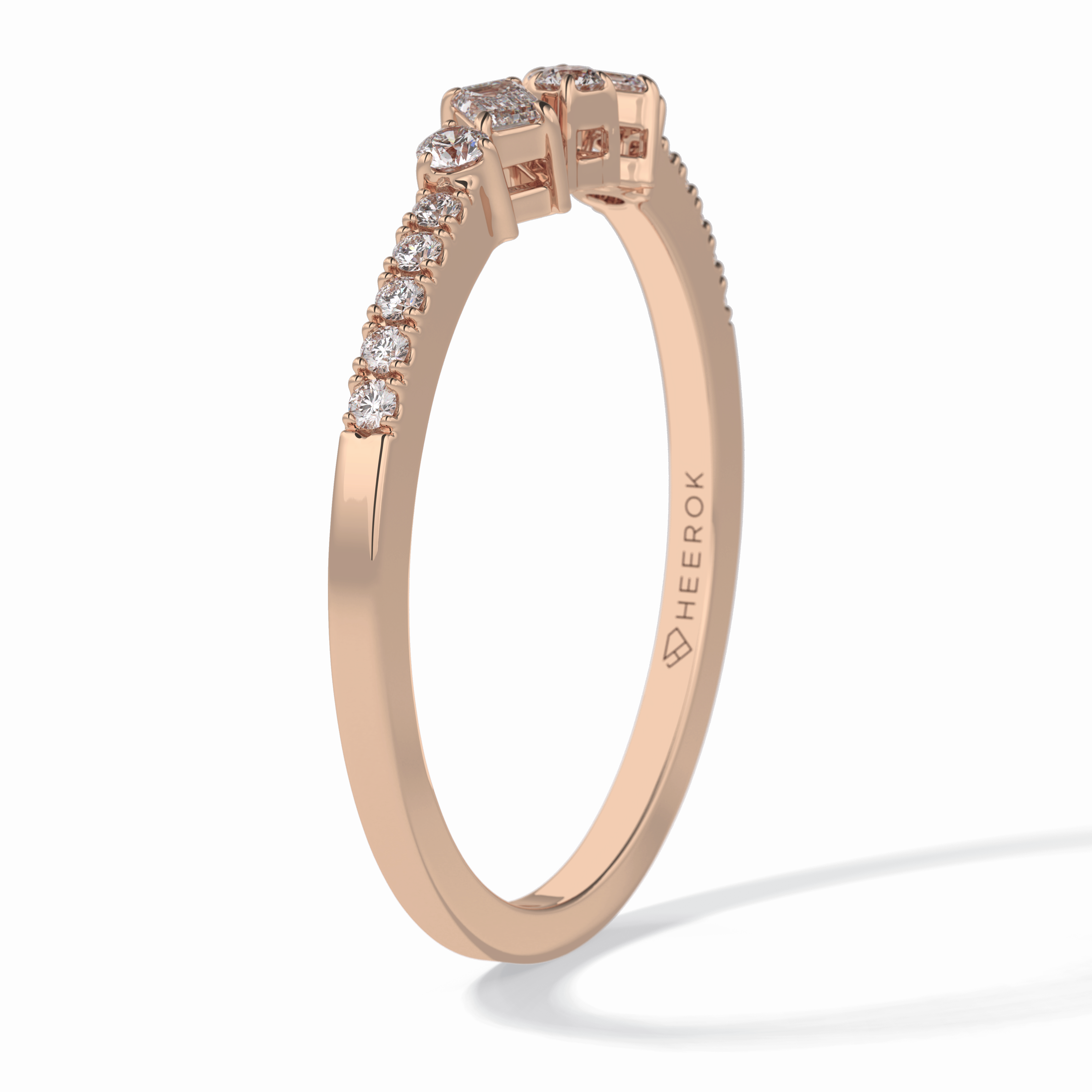 Gemstone Trio 0.14 Carat Emerald VS1 Lab-Grown Wedding Band in 18K Rose Gold