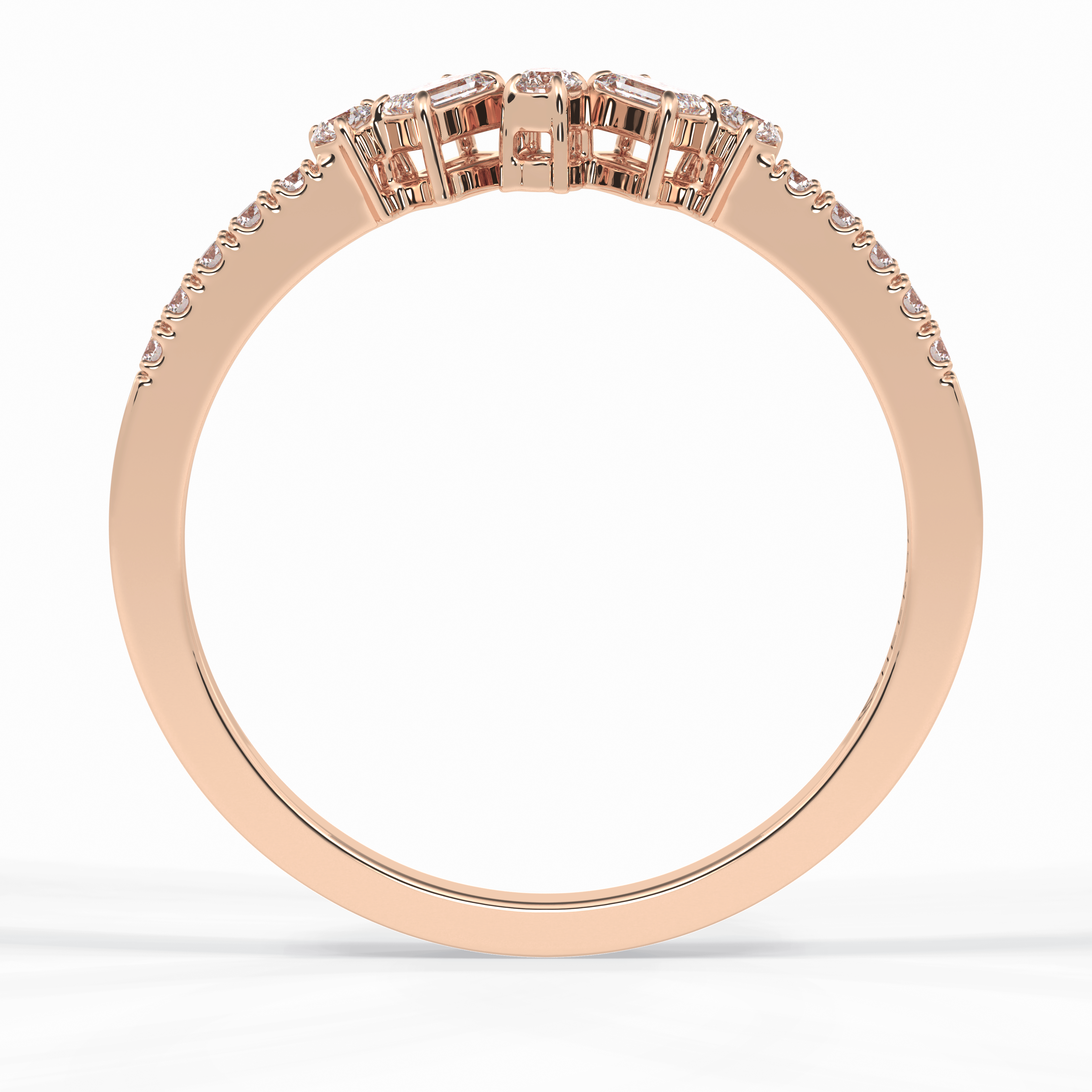 Gemstone Trio 0.14 Carat Emerald VS1 Lab-Grown Wedding Band in 18K Rose Gold
