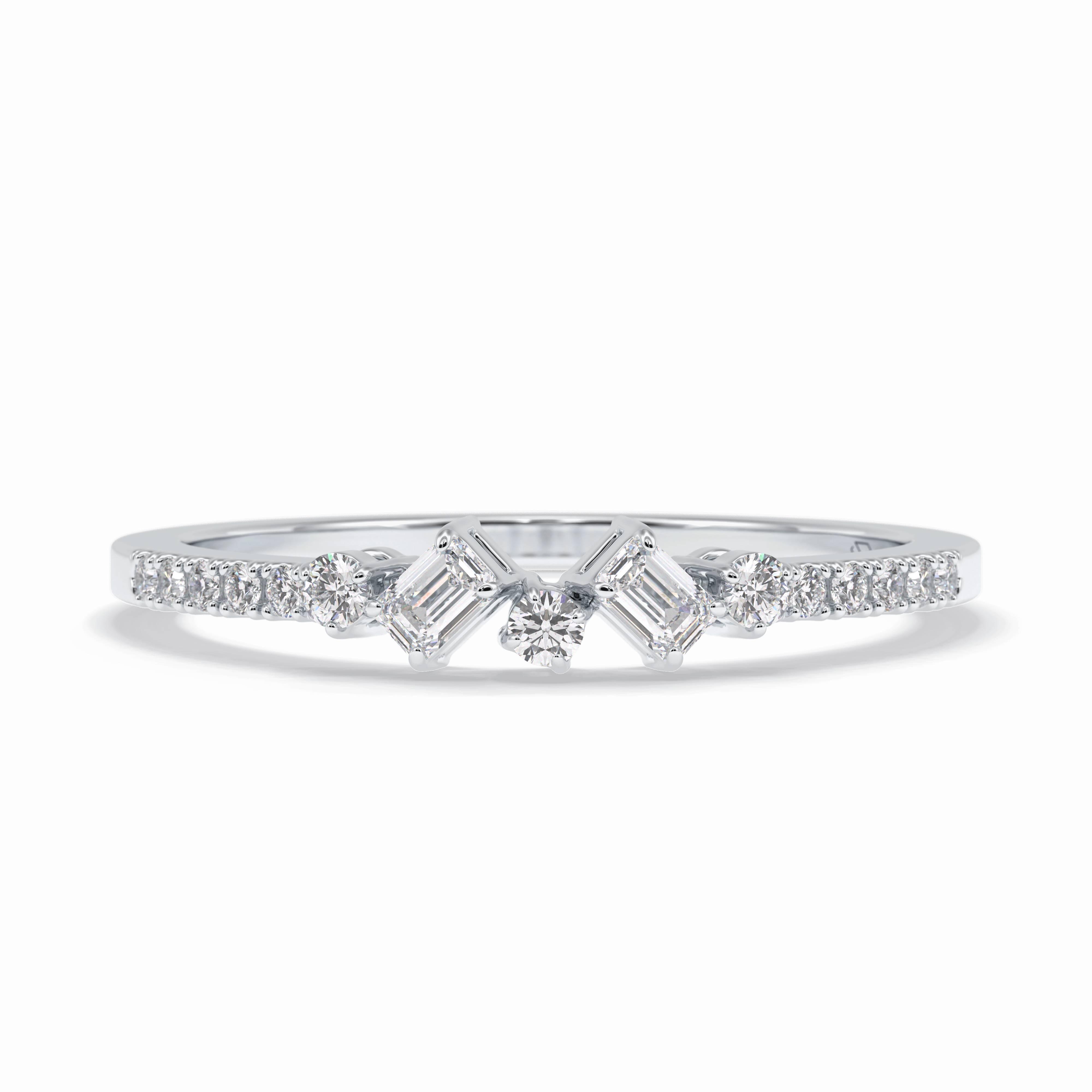 Gemstone Trio 0.14 Carat Emerald VS1 Lab-Grown Wedding Band in 18K White Gold 