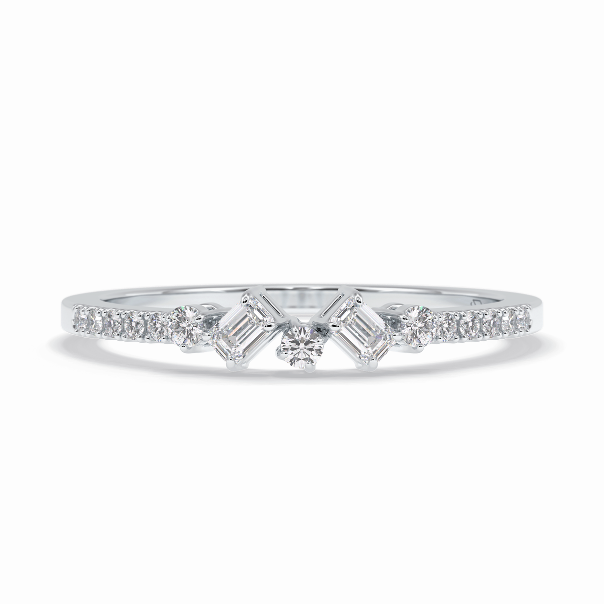 Gemstone Trio 0.14 Carat Emerald VS1 Lab-Grown Wedding Band in 18K White Gold 