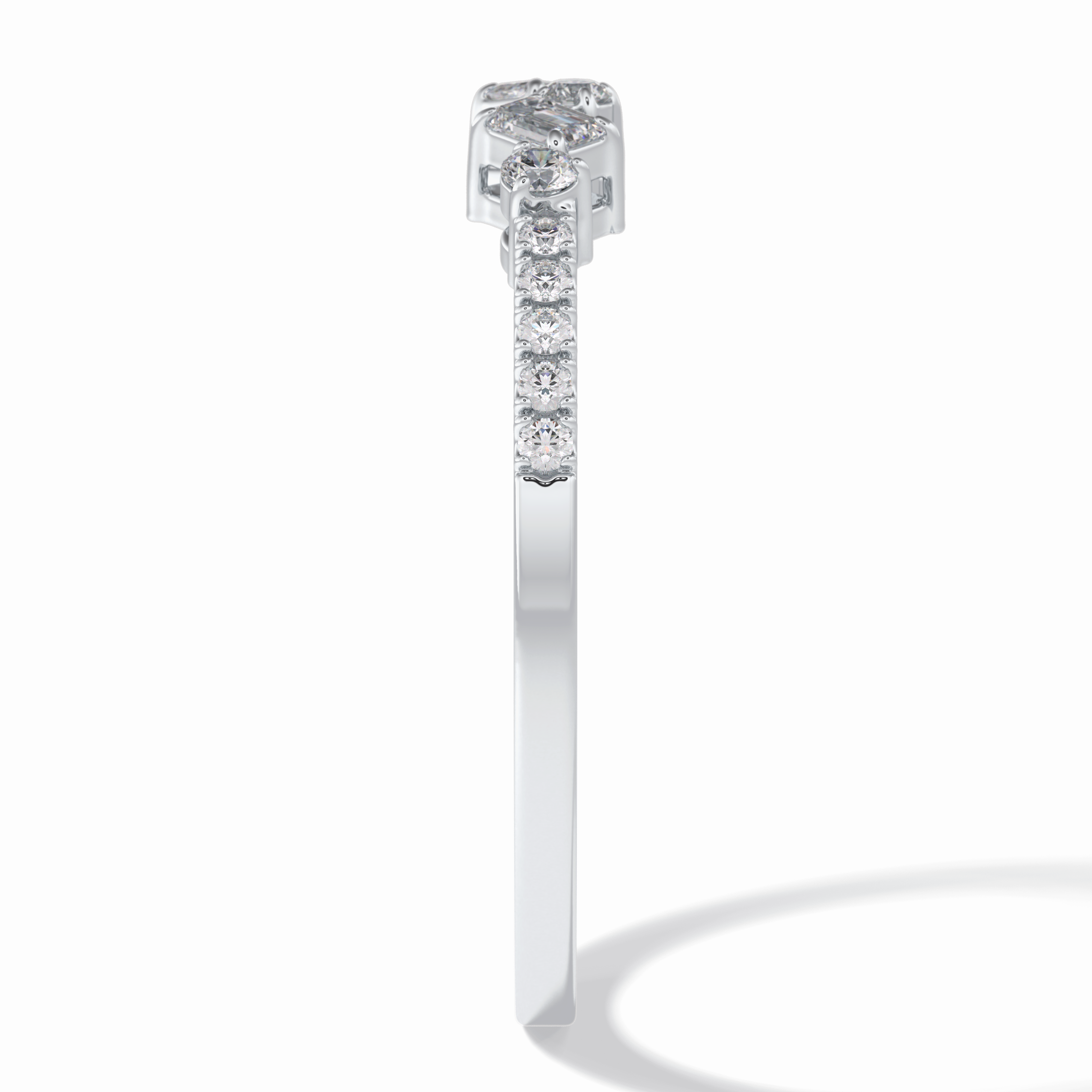 Gemstone Trio 0.14 Carat Emerald VS1 Lab-Grown Wedding Band in 18K White Gold