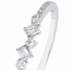 Gemstone Trio 0.14 Carat Emerald VS1 Lab-Grown Wedding Band in 18K White Gold