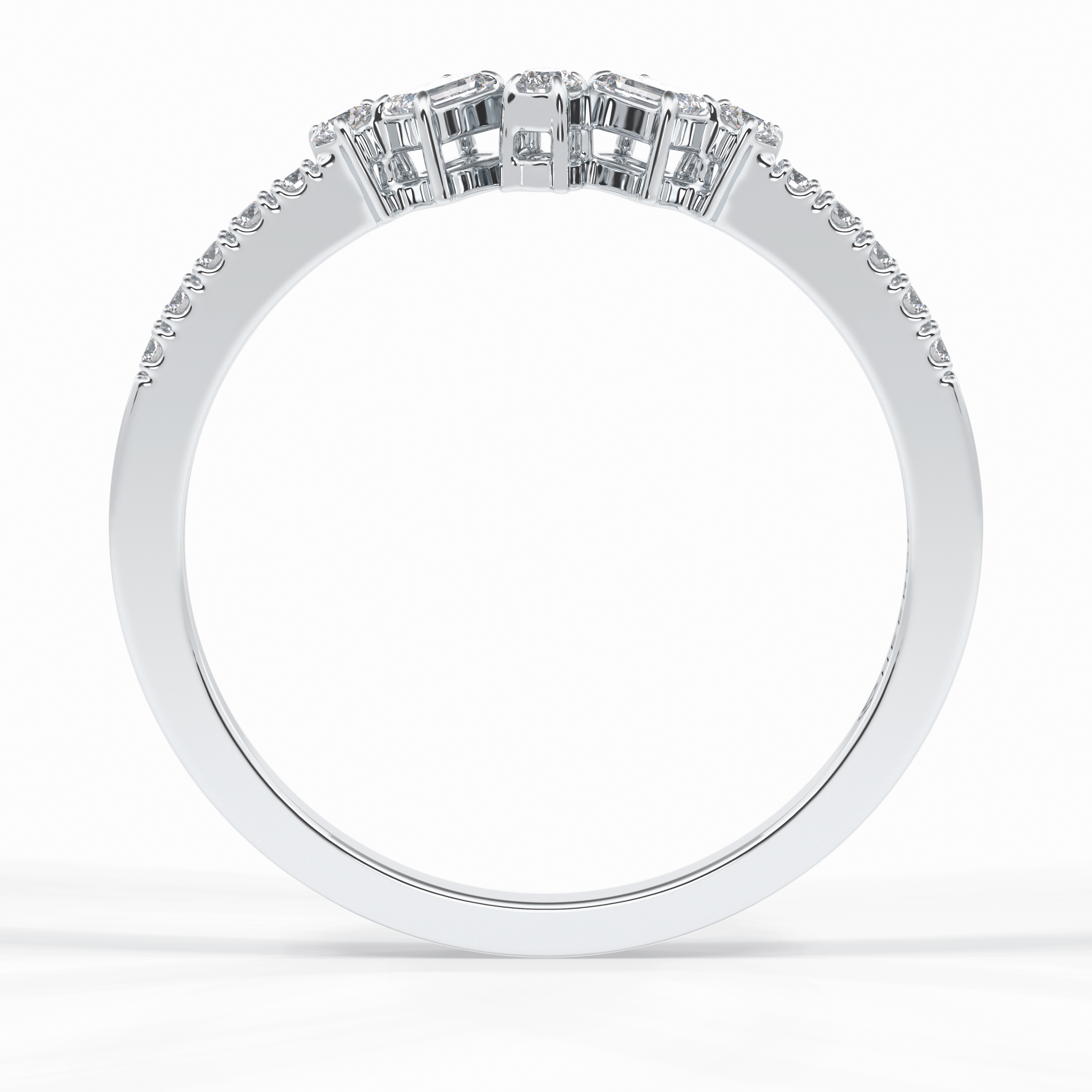 Gemstone Trio 0.14 Carat Emerald VS1 Lab-Grown Wedding Band in 18K White Gold
