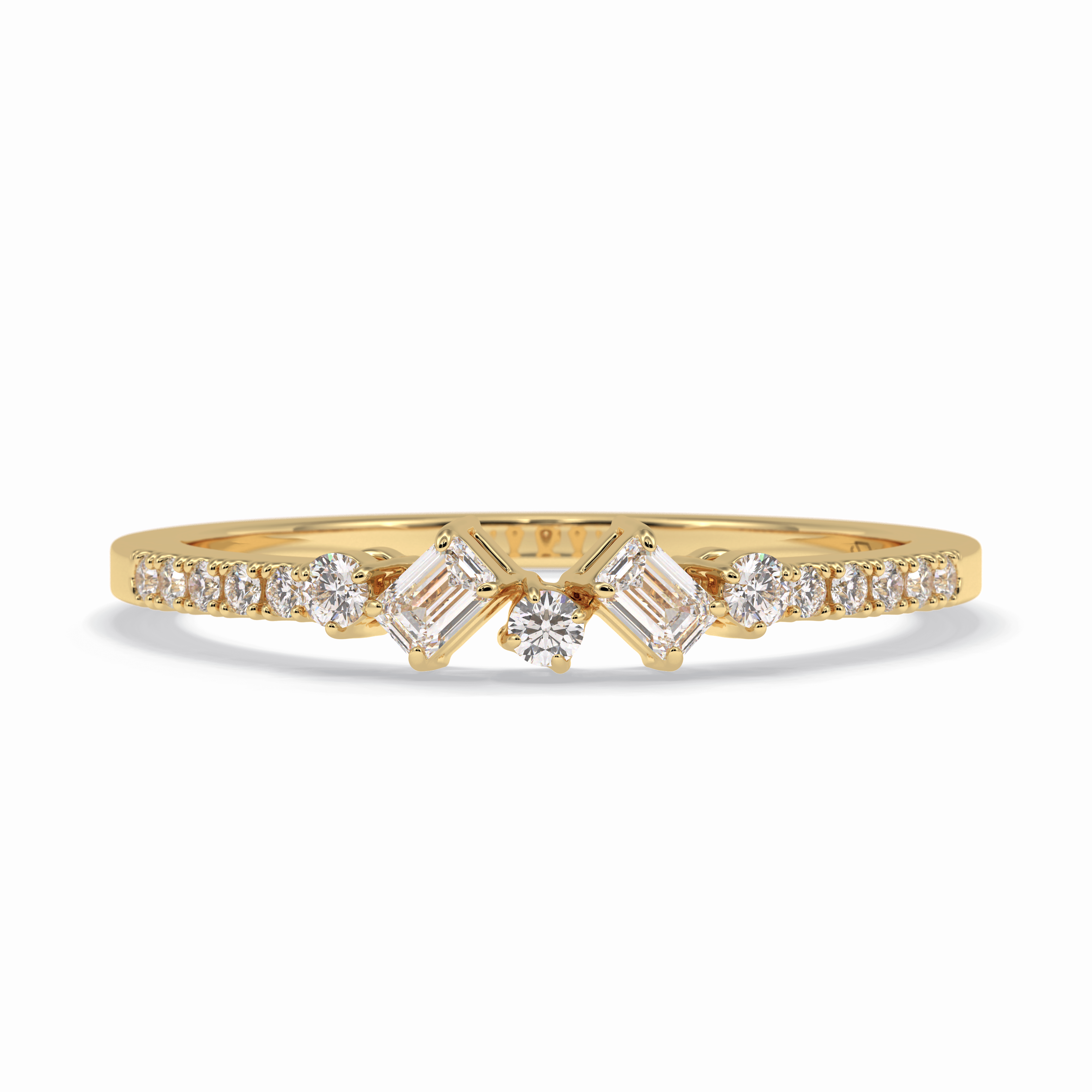 Gemstone Trio 0.14 Carat Emerald VS1 Lab-Grown Wedding Band in 18K Yellow Gold 