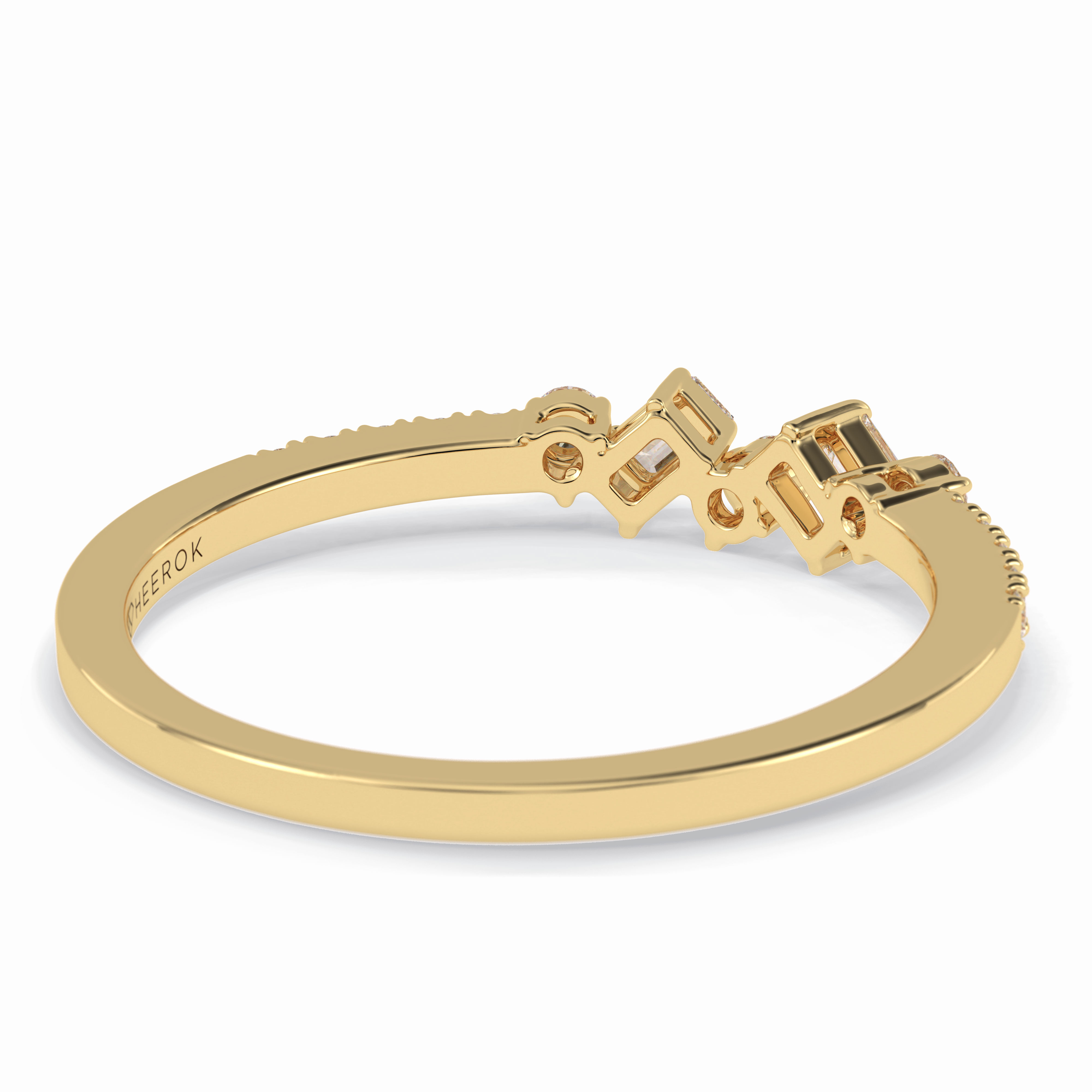 Gemstone Trio 0.14 Carat Emerald VS1 Lab-Grown Wedding Band in 18K Yellow Gold