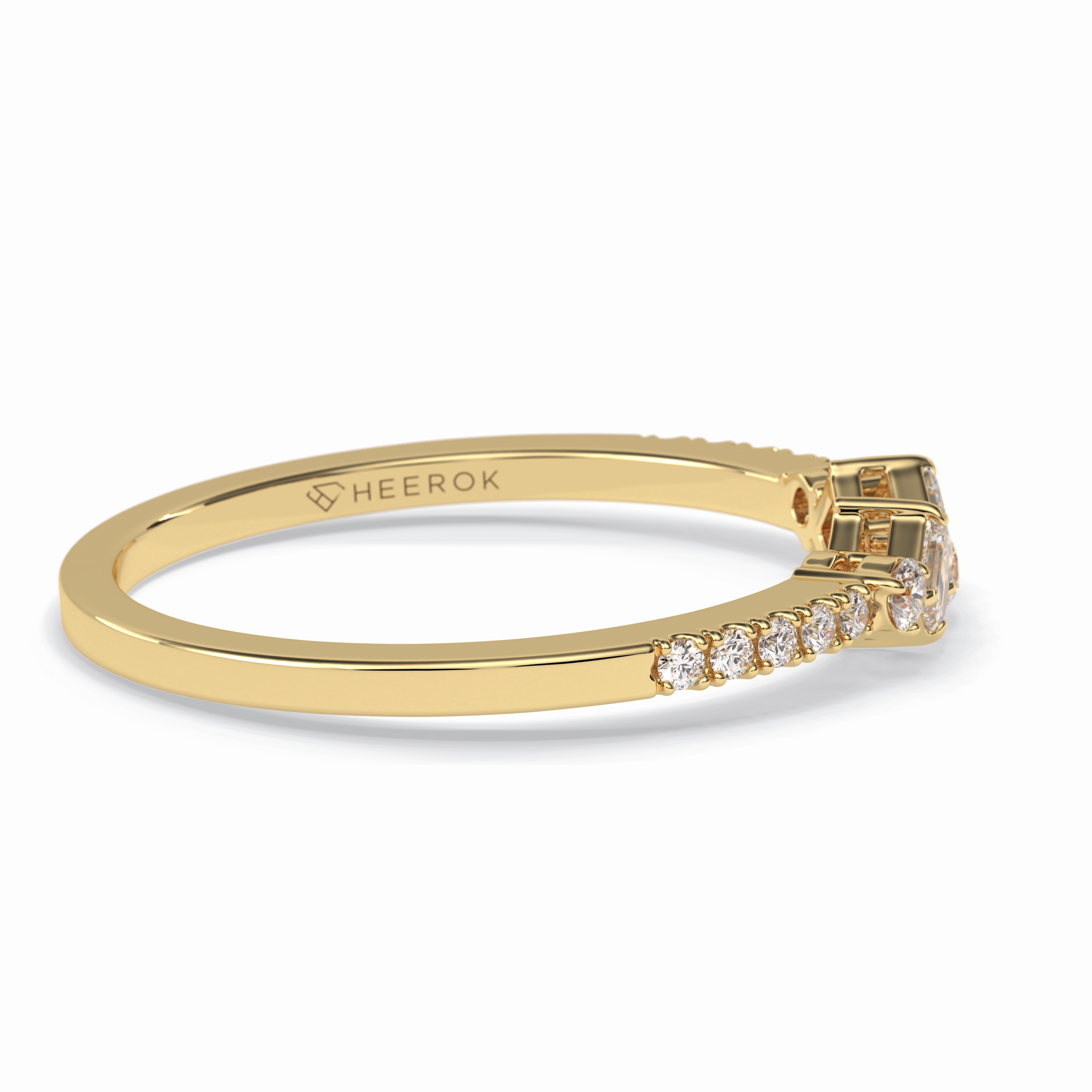 Gemstone Trio 0.14 Carat Emerald VS1 Lab-Grown Wedding Band in 18K Yellow Gold