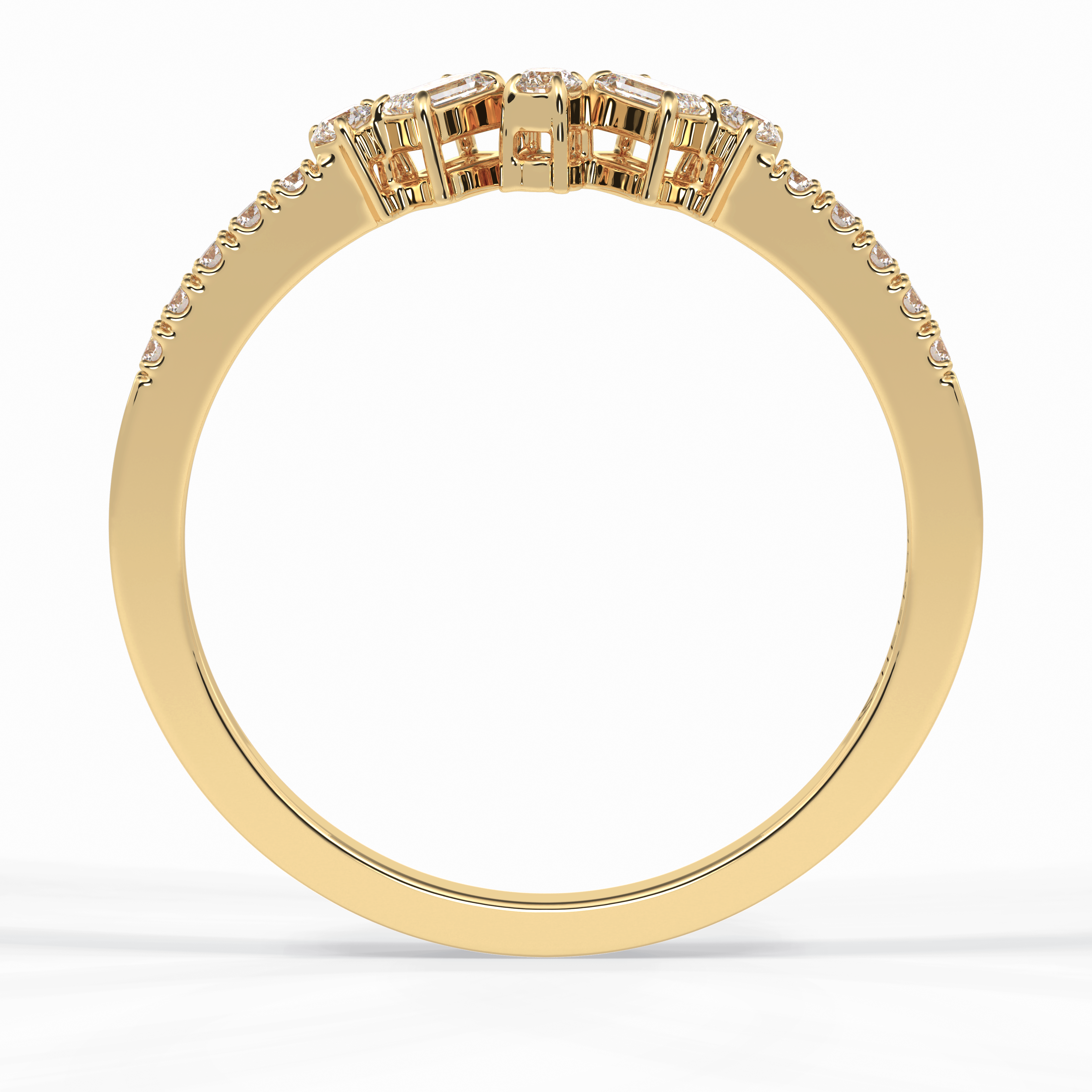 Gemstone Trio 0.14 Carat Emerald VS1 Lab-Grown Wedding Band in 18K Yellow Gold