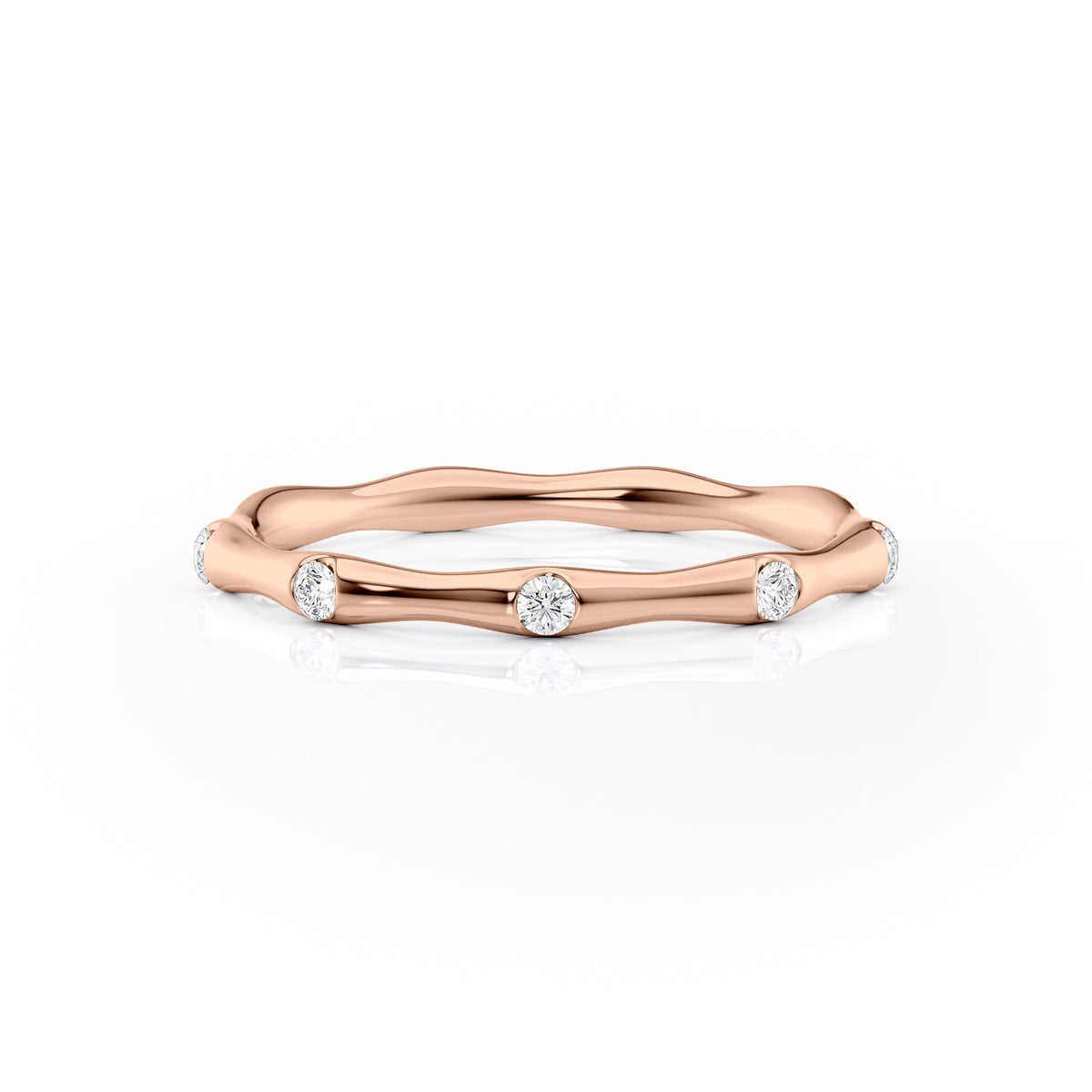 Gentle Wave VVS1 Lab‑Grown Half Eternity Wedding Ring in 18K Rose Gold Front View
