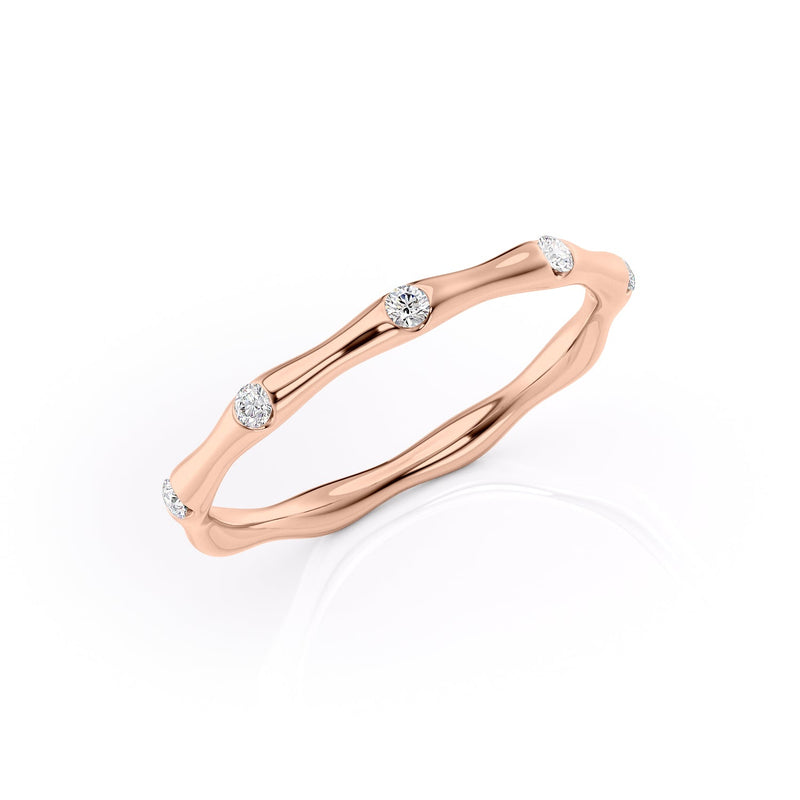 Gentle Wave VVS1 Lab‑Grown Half Eternity Wedding Ring in 18K Rose Gold Standing View