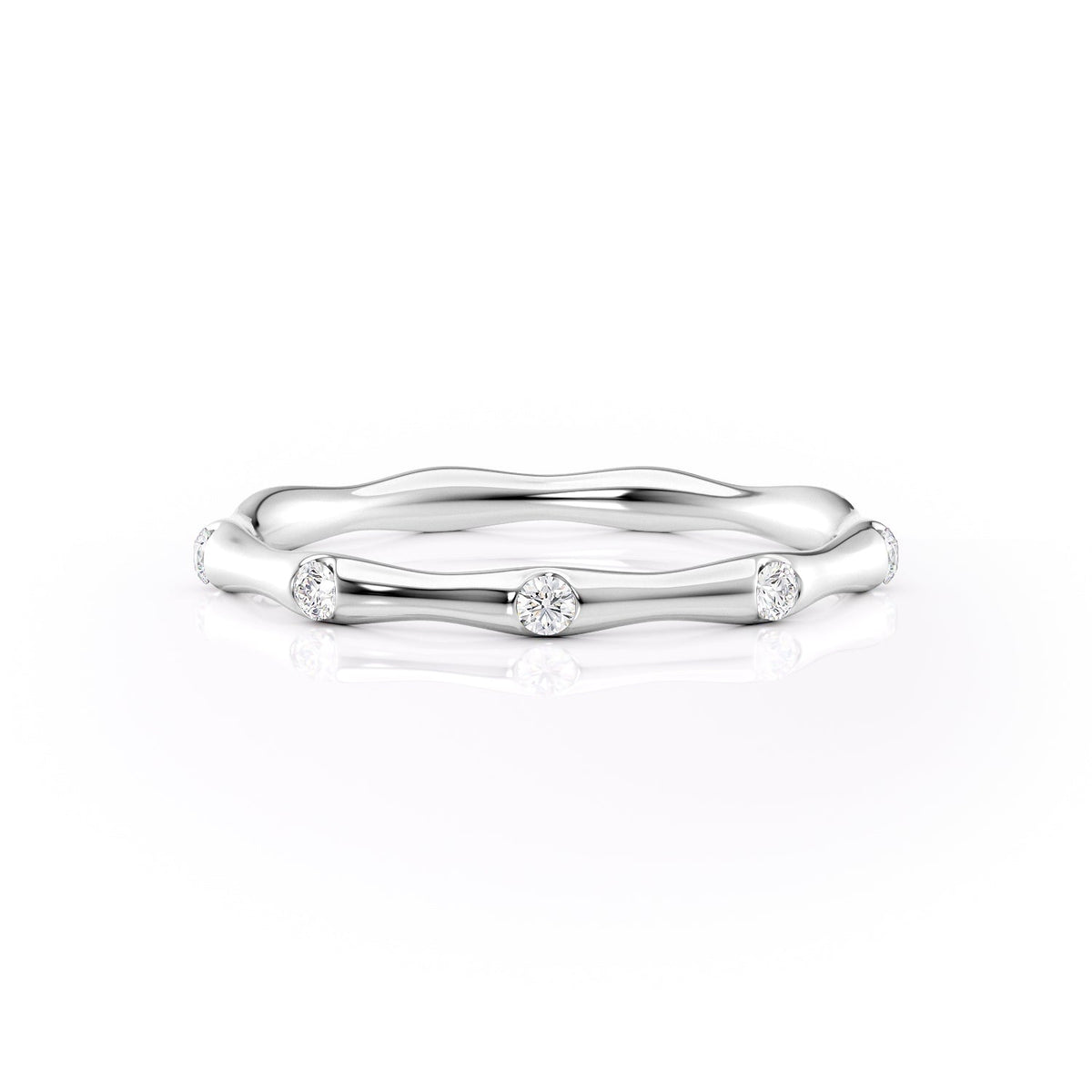 Gentle Wave VVS1 Lab‑Grown Half Eternity Wedding Ring in 18K White Gold Front View