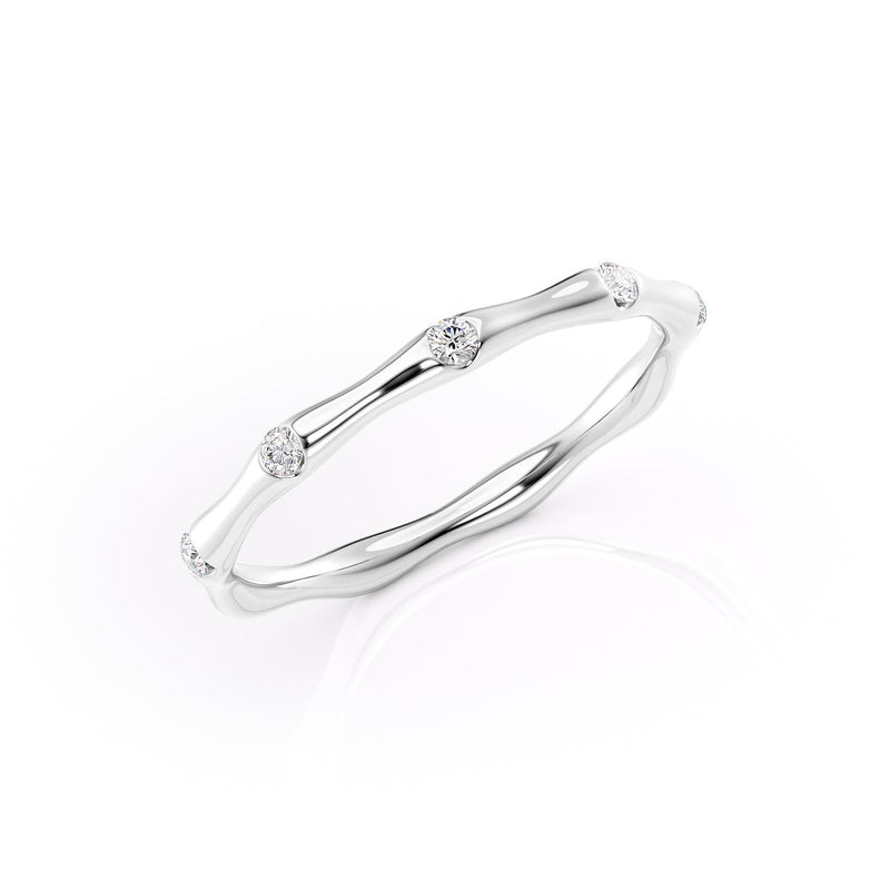 Gentle Wave VVS1 Lab‑Grown Half Eternity Wedding Ring in 18K White Gold Standing View