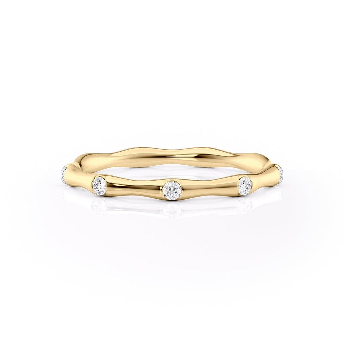 Gentle Wave VVS1 Lab‑Grown Half Eternity Wedding Ring in 18K Yellow Gold Front View