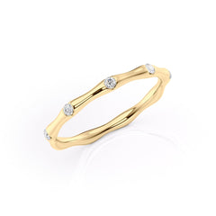 Gentle Wave VVS1 Lab‑Grown Half Eternity Wedding Ring in 18K Yellow Gold Standing View