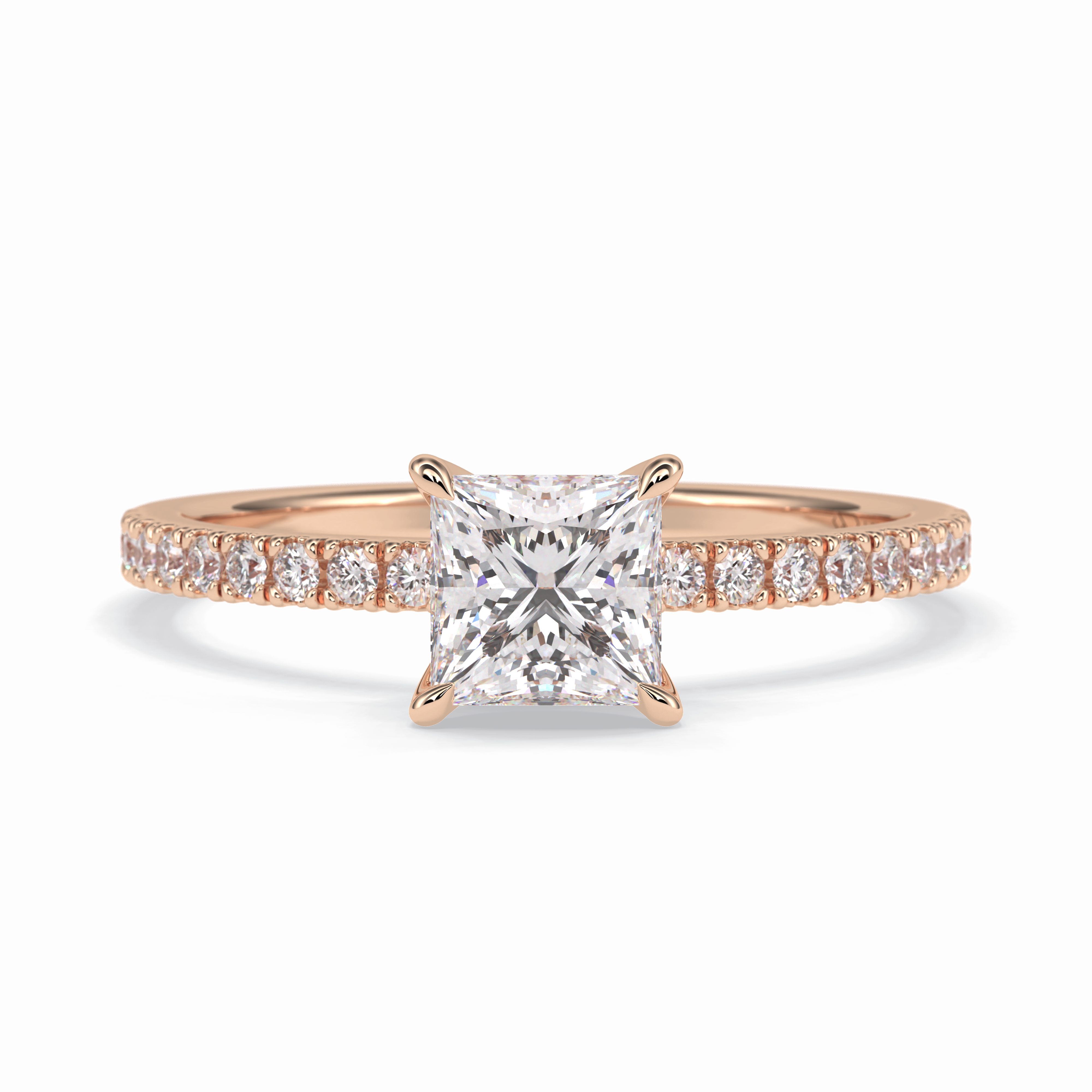 Gleaming Pinnacle 0.75 Carat Princess VS1 Lab-Grown Pave Engagement Ring in 18K Rose Gold 