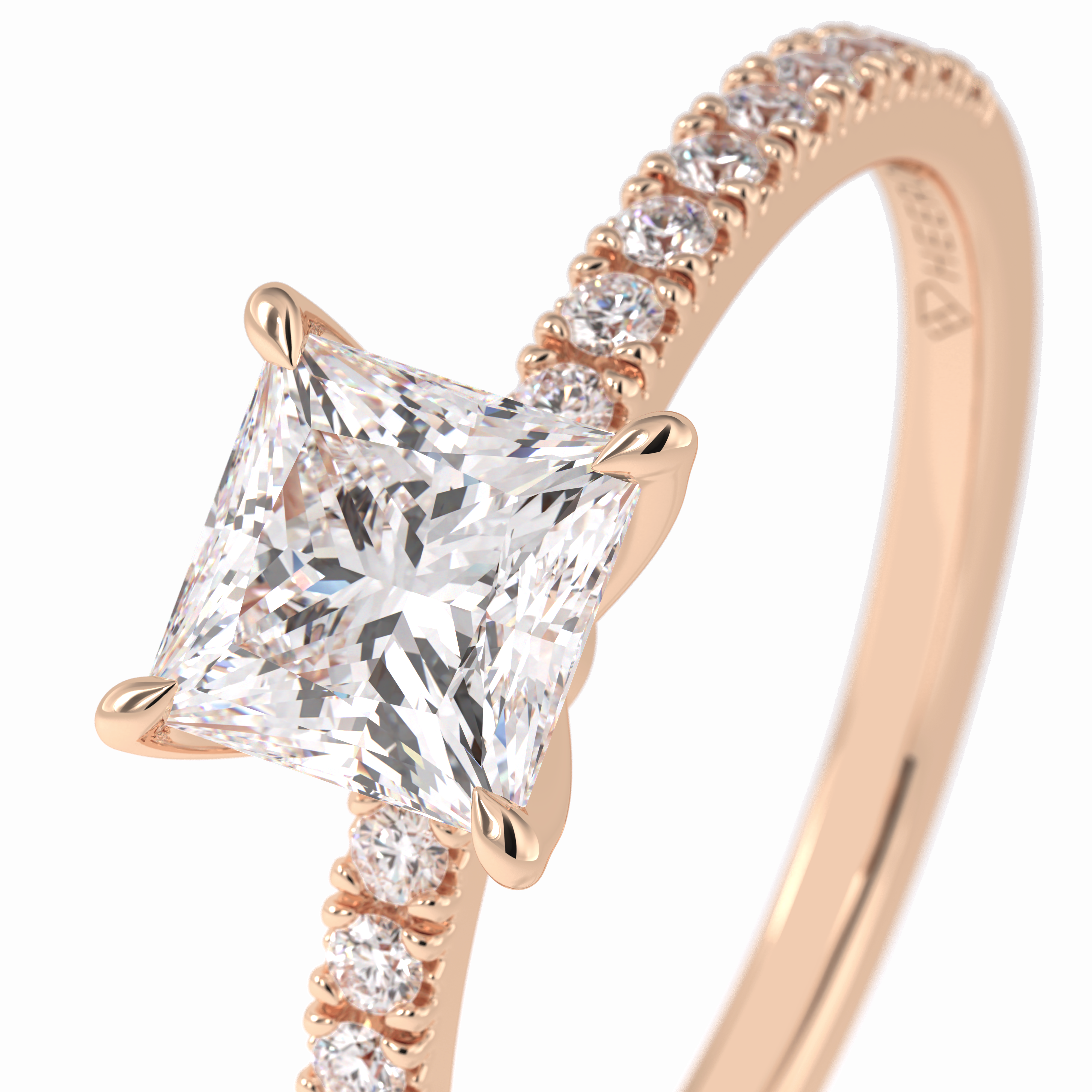 Gleaming Pinnacle 0.75 Carat Princess VS1 Lab-Grown Pave Engagement Ring in 18K Rose Gold 