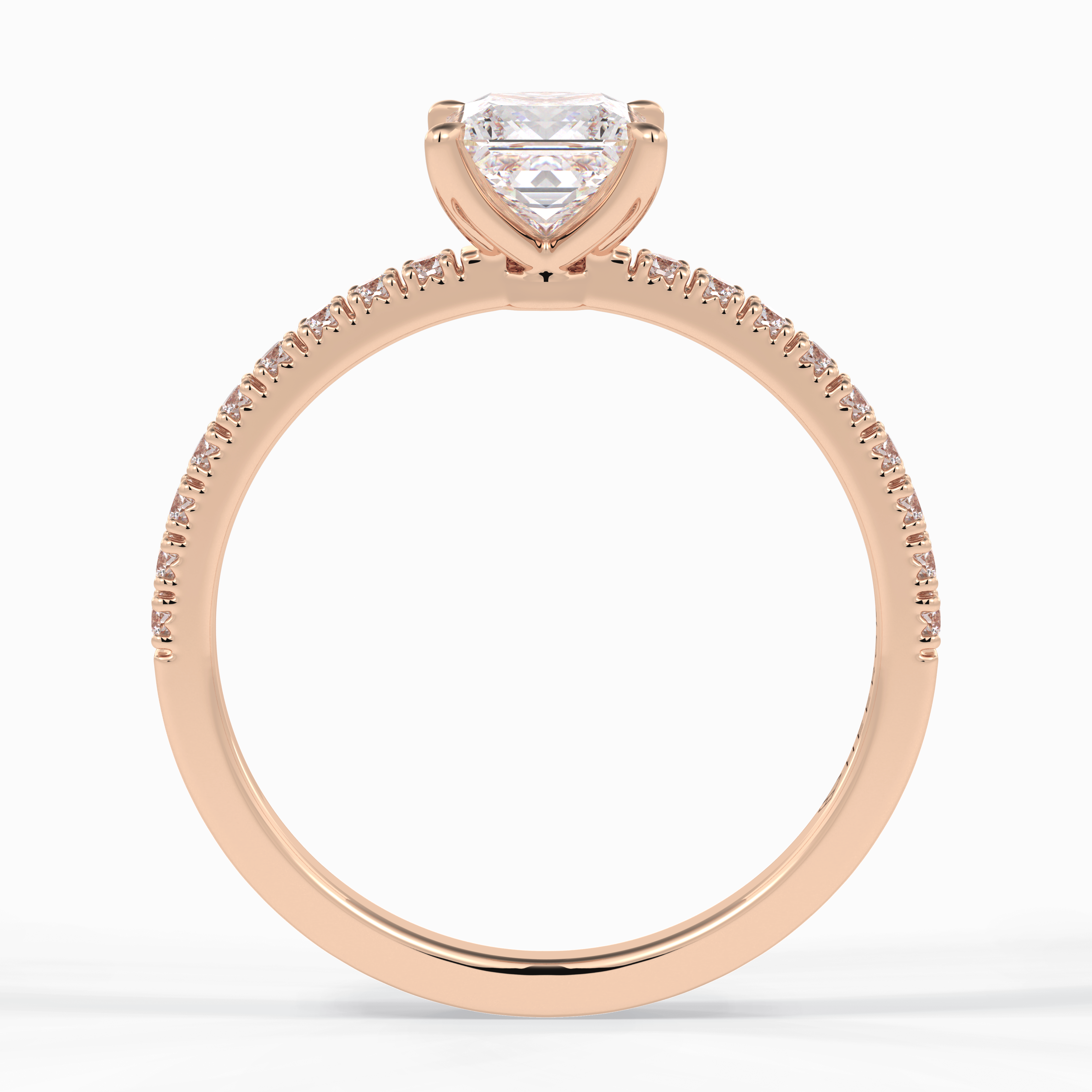 Gleaming Pinnacle 0.75 Carat Princess VS1 Lab-Grown Pave Engagement Ring in 18K Rose Gold 