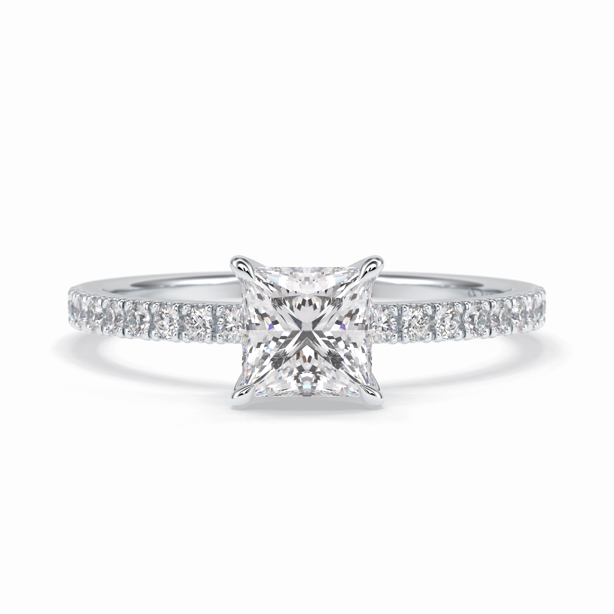Gleaming Pinnacle 0.75 Carat Princess VS1 Lab-Grown Pave Engagement Ring in 18K White Gold