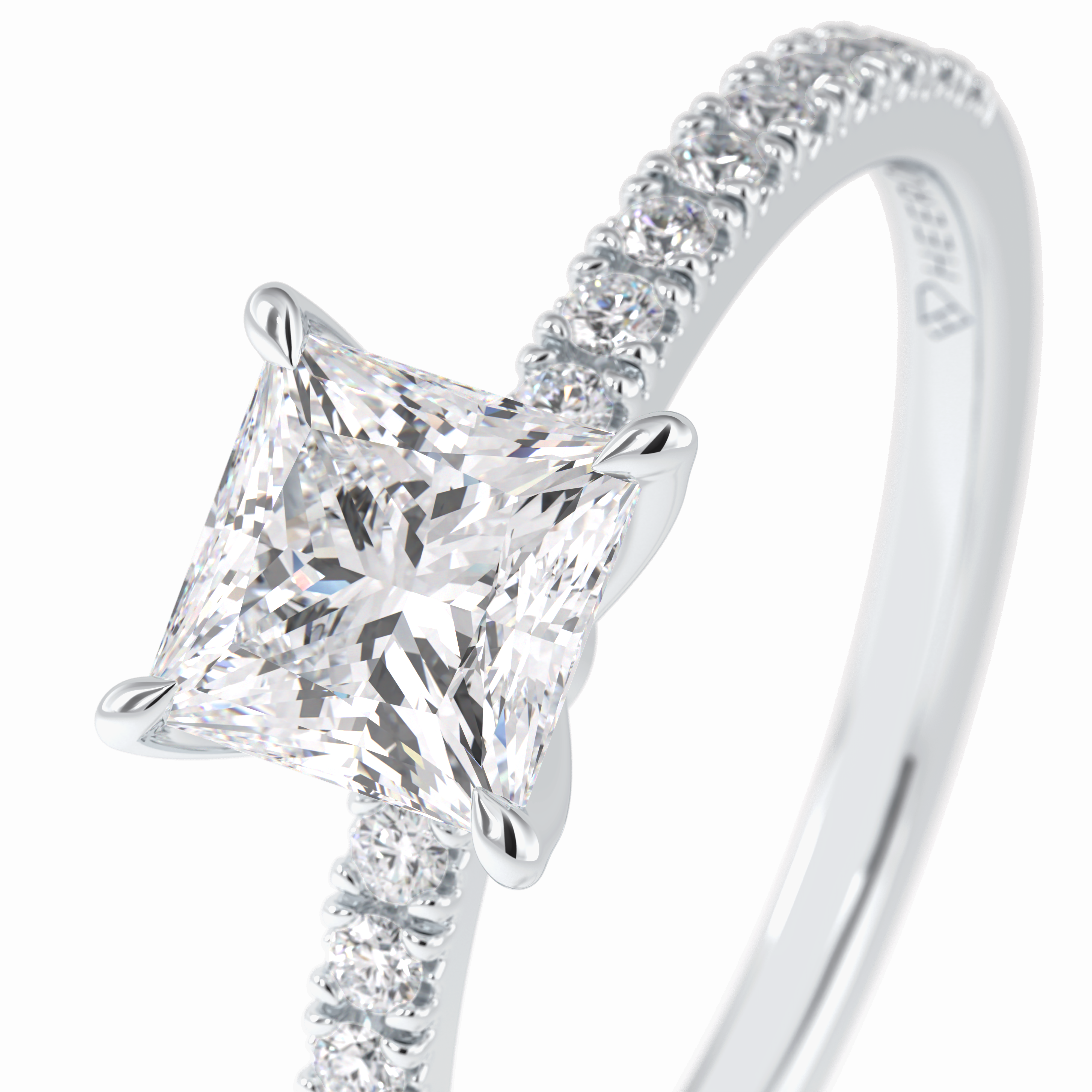 Gleaming Pinnacle 0.75 Carat Princess VS1 Lab-Grown Pave Engagement Ring in 18K White Gold 