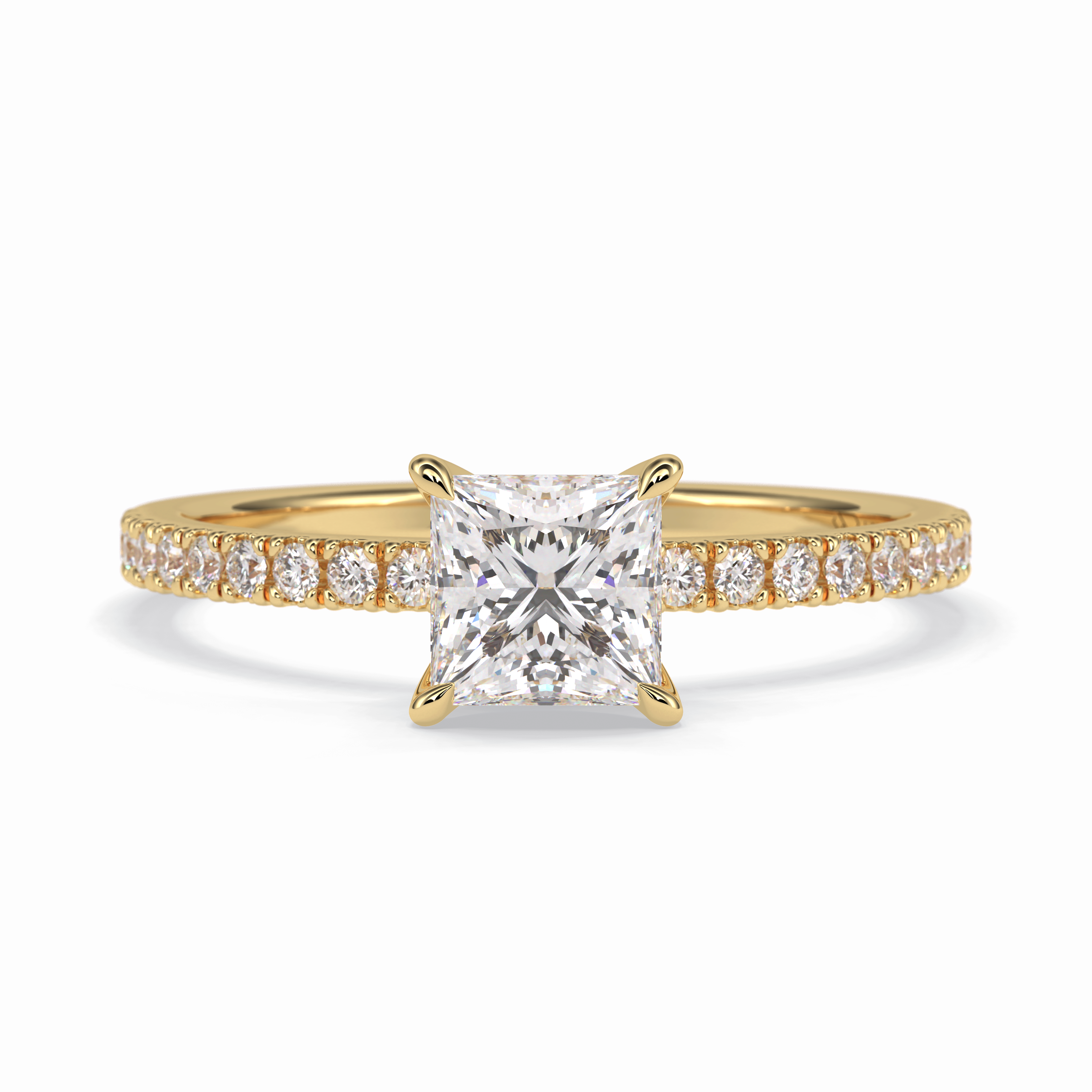Gleaming Pinnacle 0.75 Carat Princess VS1 Lab-Grown Pave Engagement Ring in 18K Yellow Gold 