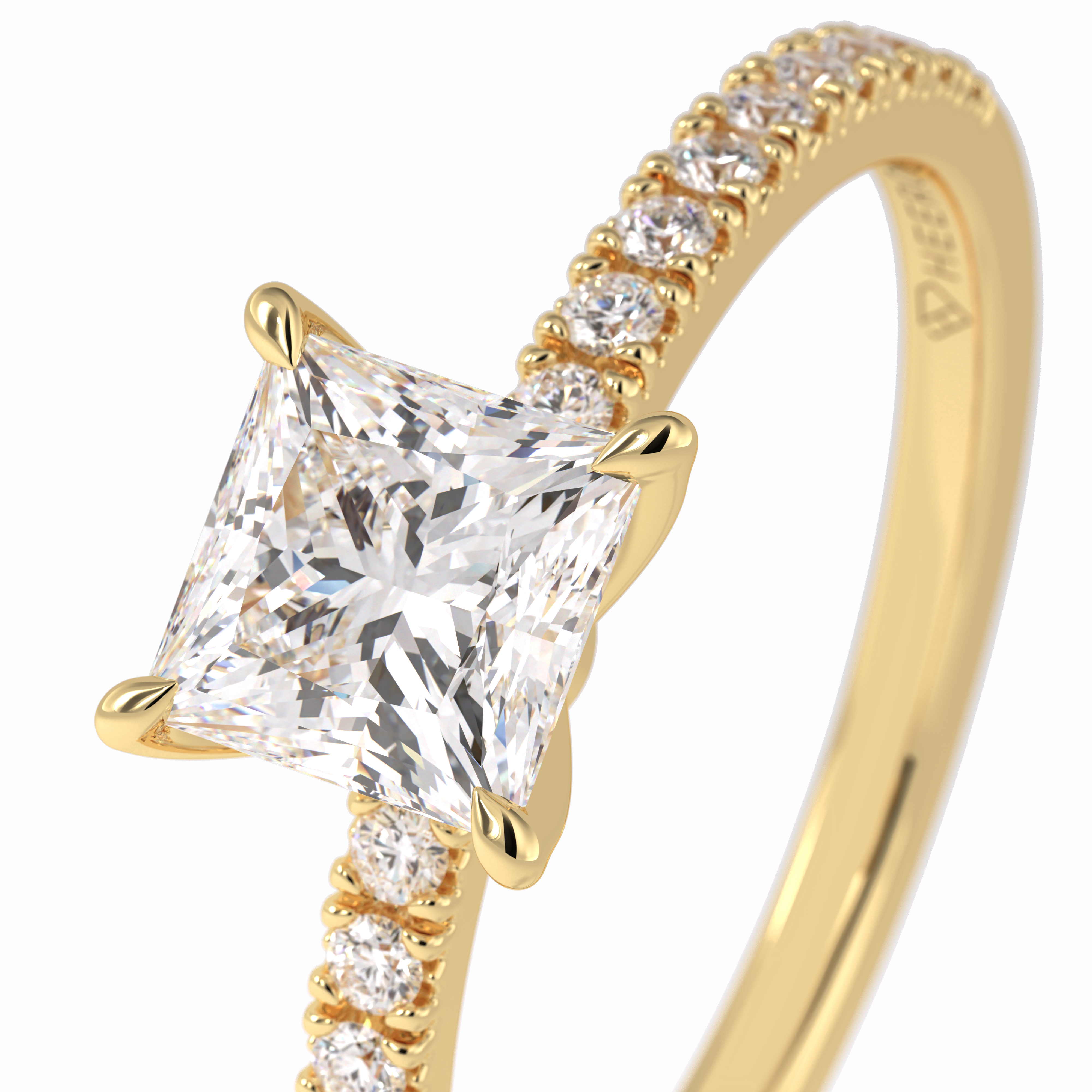 Gleaming Pinnacle 0.75 Carat Princess VS1 Lab-Grown Pave Engagement Ring in 18K Yellow Gold 
