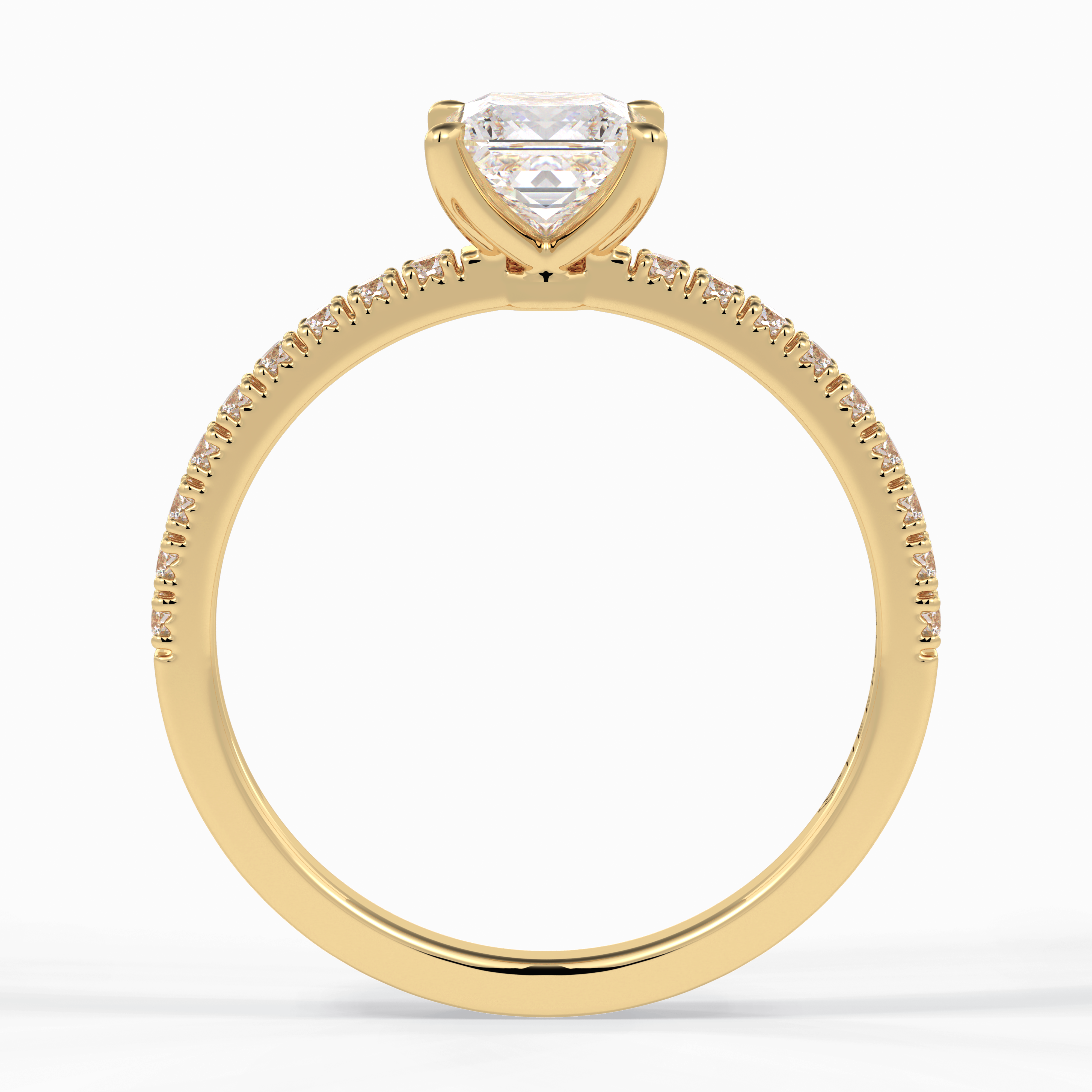 Gleaming Pinnacle 0.75 Carat Princess VS1 Lab-Grown Pave Engagement Ring in 18K Yellow Gold 