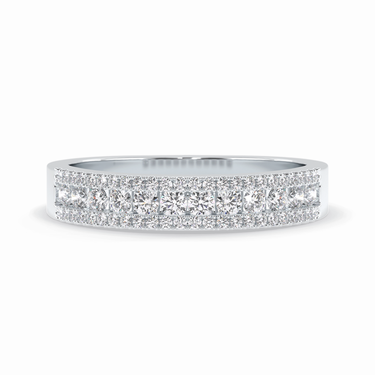 Glimmer Row 0.60 Carat Round VS1 Lab-Grown Wedding Band in 18K White Gold 