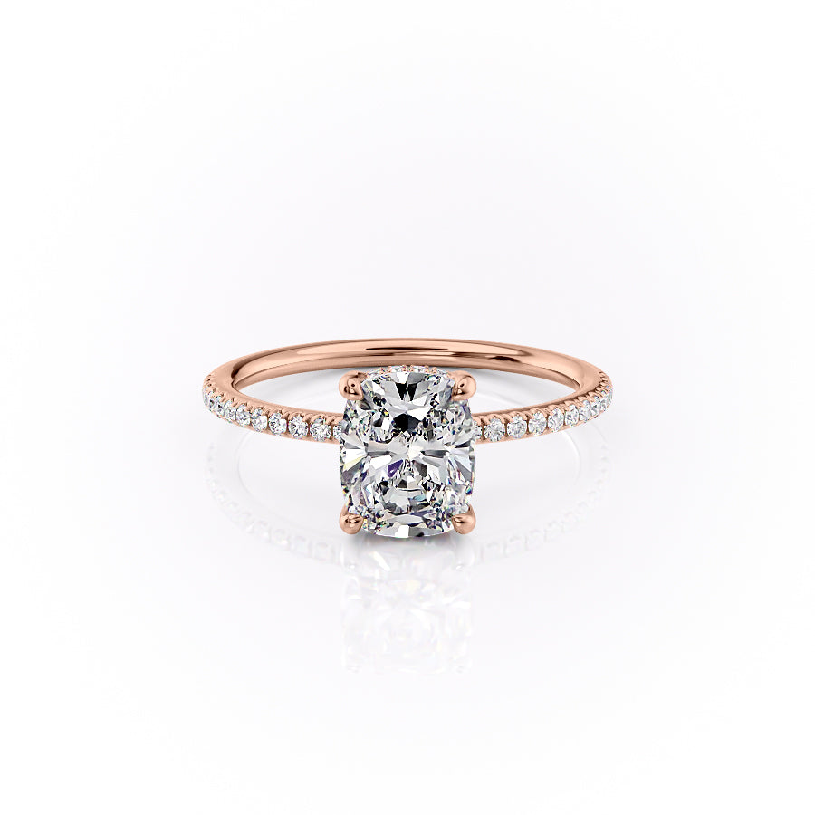 Halcyon Curve 2.10 Carat VVS Lab-Grown Elongated Cushion Hidden Halo Pave Engagement Ring in 18K Rose Gold Front View