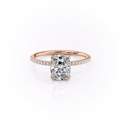 Halcyon Curve 2.10 Carat VVS Lab-Grown Elongated Cushion Hidden Halo Pave Engagement Ring in 18K Rose Gold Front View