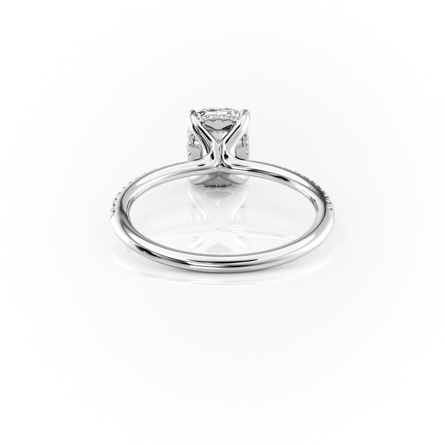 Halcyon Curve 2.10 Carat VVS Lab-Grown Elongated Cushion Hidden Halo Pave Engagement Ring in 18K White Gold Back View