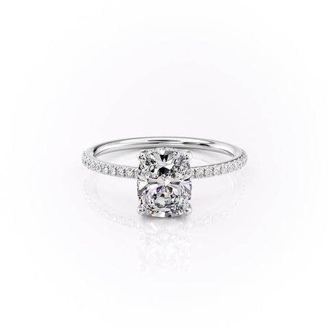 Halcyon Curve 2.10 Carat VVS Lab-Grown Elongated Cushion Hidden Halo Pave Engagement Ring in 18K Gold