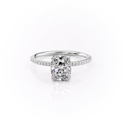 Halcyon Curve 2.10 Carat VVS Lab-Grown Elongated Cushion Hidden Halo Pave Engagement Ring in 18K White Gold Front View