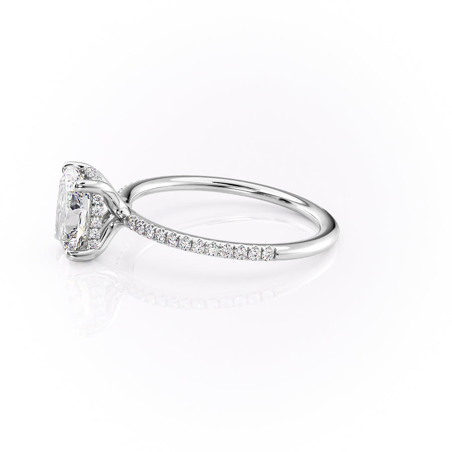 Halcyon Curve 2.10 Carat VVS Lab-Grown Elongated Cushion Hidden Halo Pave Engagement Ring in 18K White Gold Left View