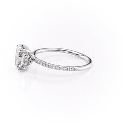 Halcyon Curve 2.10 Carat VVS Lab-Grown Elongated Cushion Hidden Halo Pave Engagement Ring in 18K White Gold Left View