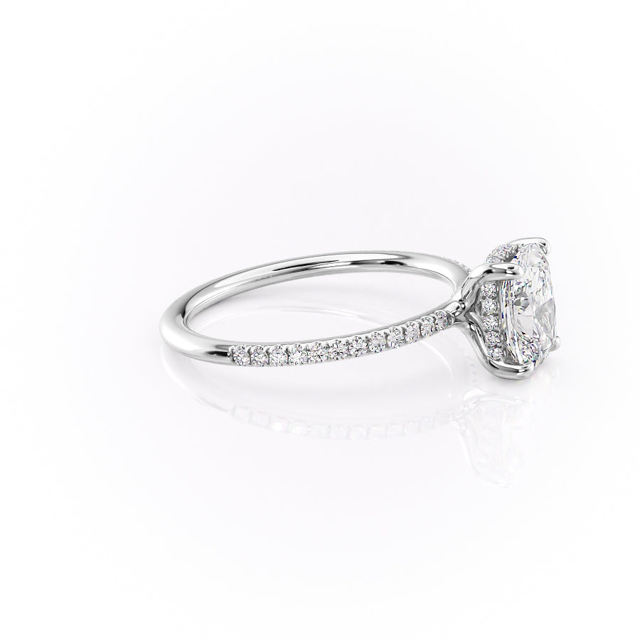 Halcyon Curve 2.10 Carat VVS Lab-Grown Elongated Cushion Hidden Halo Pave Engagement Ring in 18K White Gold Right View