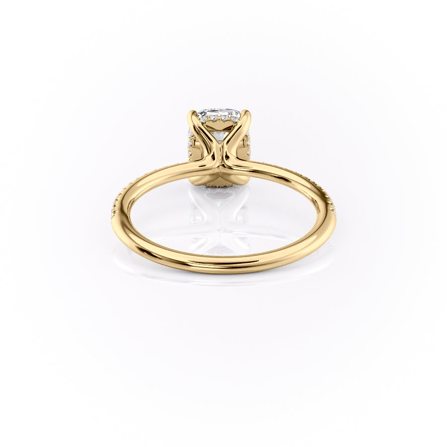 Halcyon Curve 2.10 Carat VVS Lab-Grown Elongated Cushion Hidden Halo Pave Engagement Ring in 18K Yellow Gold Back View