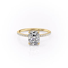 Halcyon Curve 2.10 Carat VVS Lab-Grown Elongated Cushion Hidden Halo Pave Engagement Ring in 18K Yellow Gold Front View