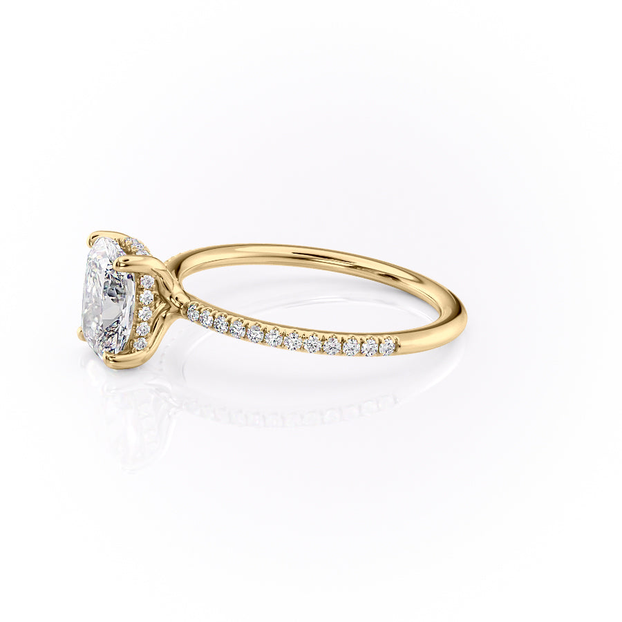 Halcyon Curve 2.10 Carat VVS Lab-Grown Elongated Cushion Hidden Halo Pave Engagement Ring in 18K Yellow Gold Left View