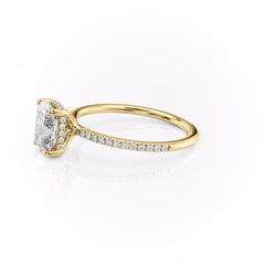 Halcyon Curve 2.10 Carat VVS Lab-Grown Elongated Cushion Hidden Halo Pave Engagement Ring in 18K Yellow Gold Left View