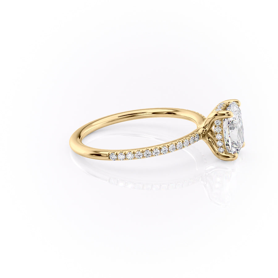 Halcyon Curve 2.10 Carat VVS Lab-Grown Elongated Cushion Hidden Halo Pave Engagement Ring in 18K Yellow Gold Right View