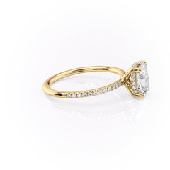 Halcyon Curve 2.10 Carat VVS Lab-Grown Elongated Cushion Hidden Halo Pave Engagement Ring in 18K Yellow Gold Right View