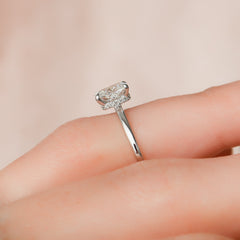 Heavenly Drift Elongated Cushion 2.50 Carat VVS1 Lab-Grown Hidden Halo Engagement Ring in 18K White Gold Finger Closeup View