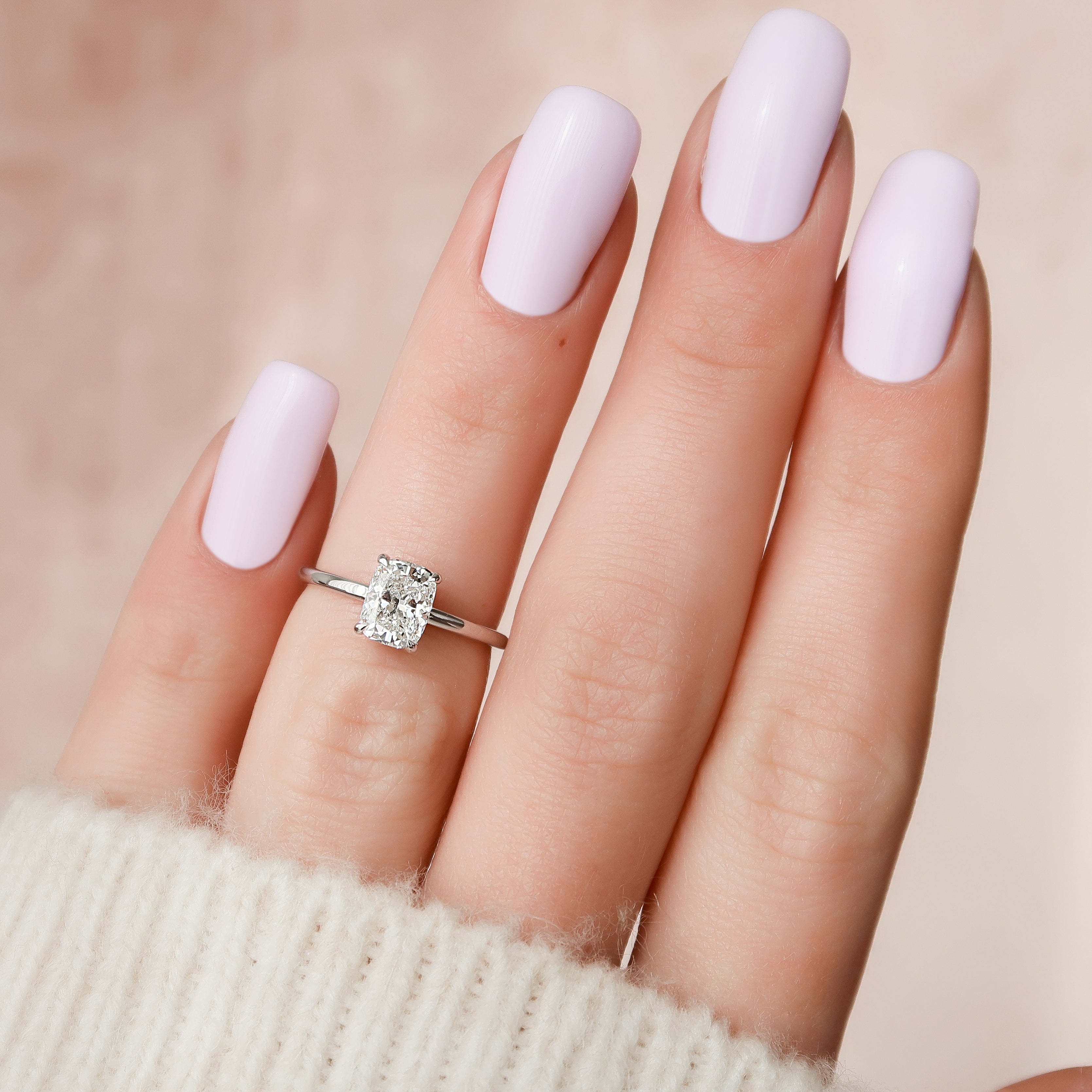 Heavenly Drift Elongated Cushion 2.50 Carat VVS1 Lab-Grown Hidden Halo Engagement Ring in 18K White Gold Finger View