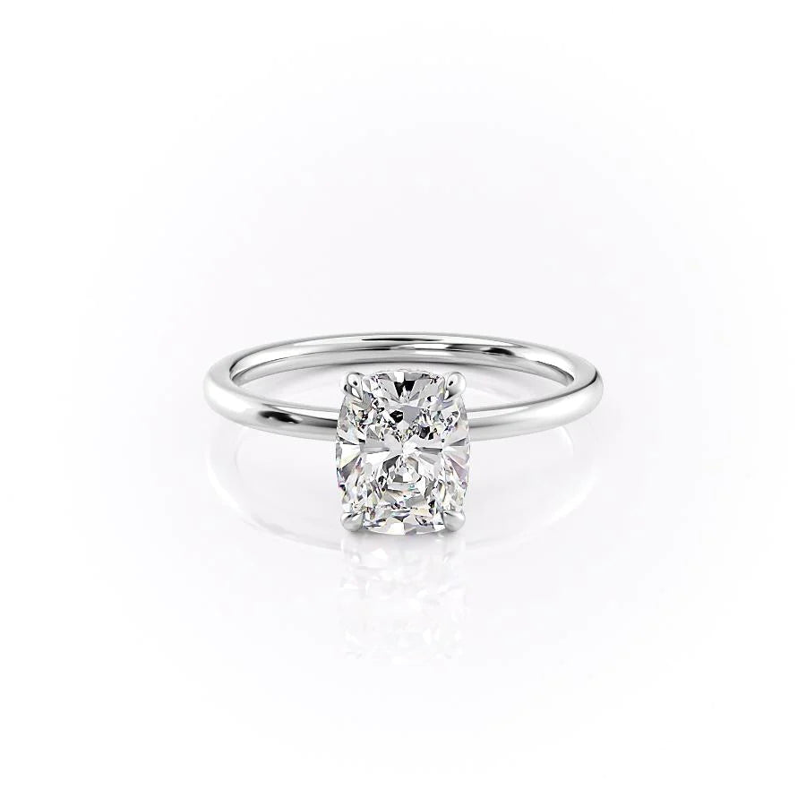 Heavenly Drift Elongated Cushion 2.50 Carat VVS1 Lab-Grown Hidden Halo Engagement Ring in 18K White Gold Front View