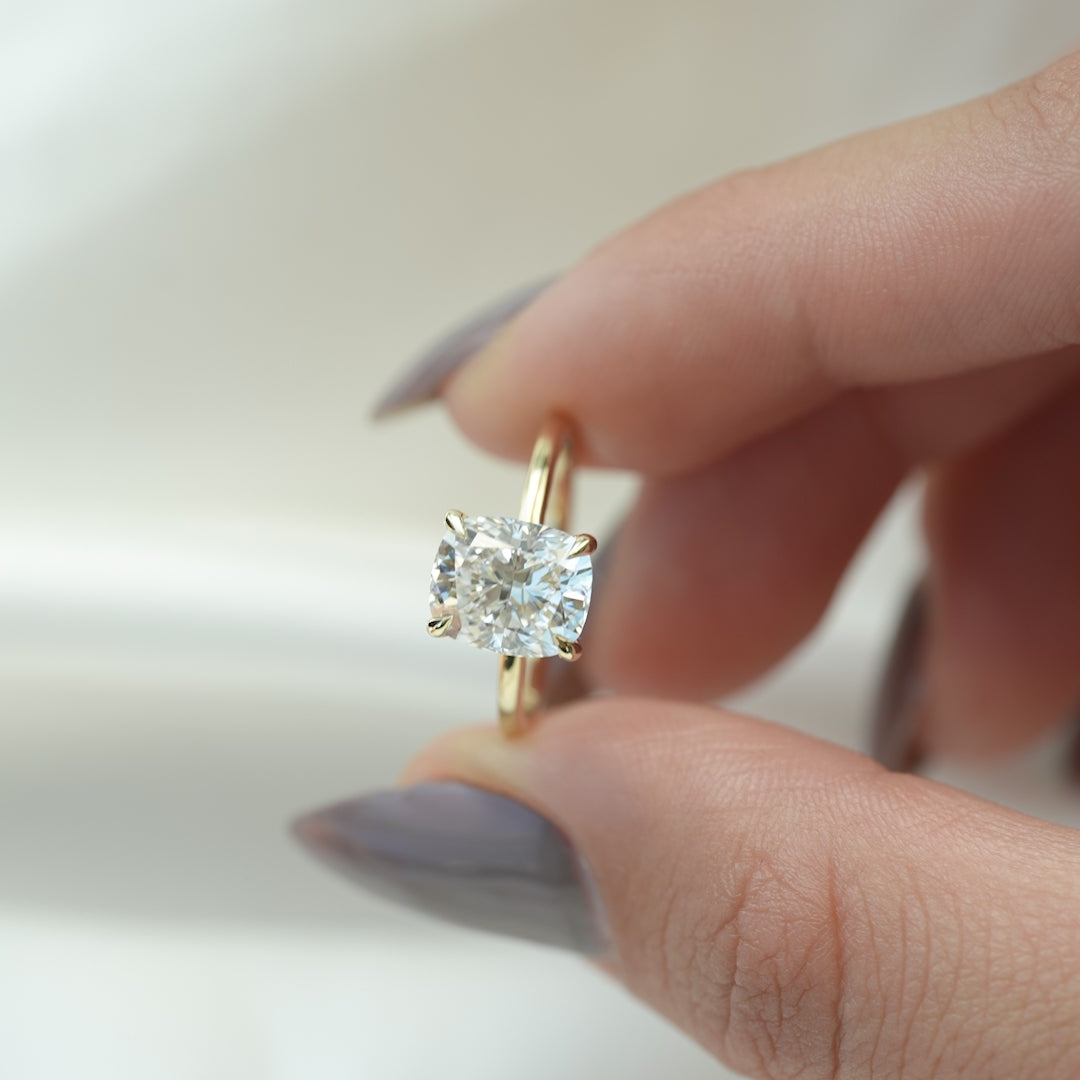 Heavenly Drift Elongated Cushion 2.50 Carat VVS1 Lab-Grown Hidden Halo Engagement Ring in 18K Yellow Gold Closeup View