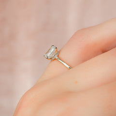 Heavenly Drift Elongated Cushion 2.50 Carat VVS1 Lab-Grown Hidden Halo Engagement Ring in 18K Yellow Gold Finger Closeup View