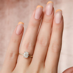 Heavenly Drift Elongated Cushion 2.50 Carat VVS1 Lab-Grown Hidden Halo Engagement Ring in 18K Yellow Gold Finger View