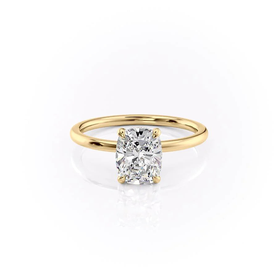 Heavenly Drift Elongated Cushion 2.50 Carat VVS1 Lab-Grown Hidden Halo Engagement Ring in 18K Yellow Gold Front View