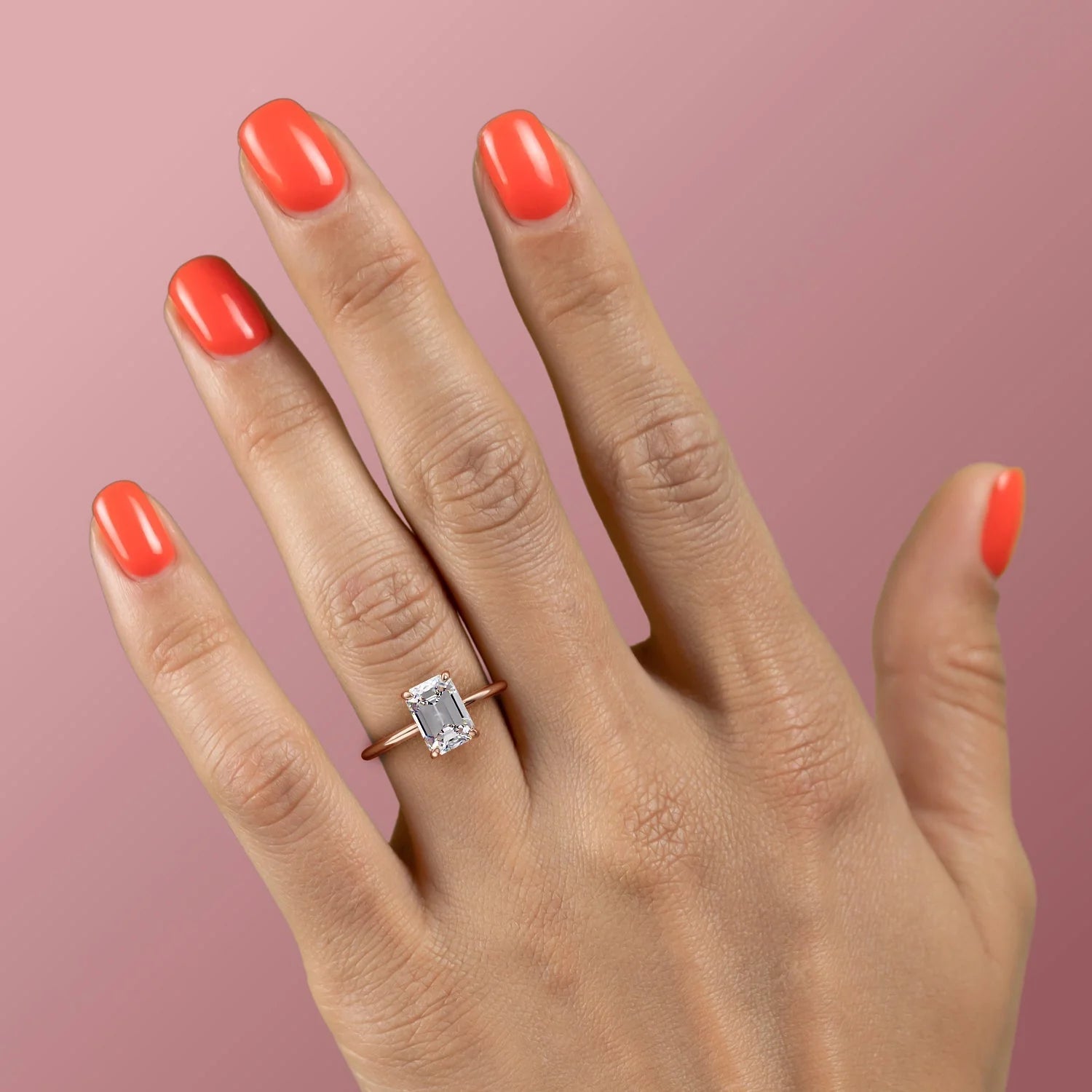 Heliora 1.97 Carat VVS Lab-Grown Emerald Hidden Halo Engagement Ring in 18K Rose Gold Finger View 